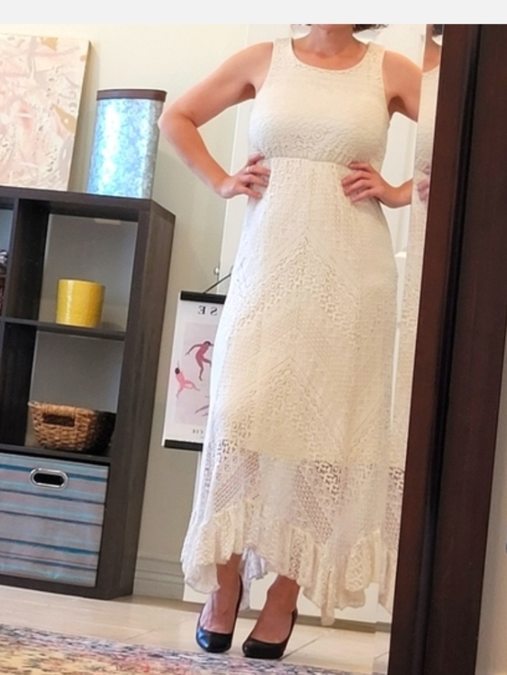 Ivory Lace Allover Sleeveless Chevron Garden Party grandma column dress Size XS